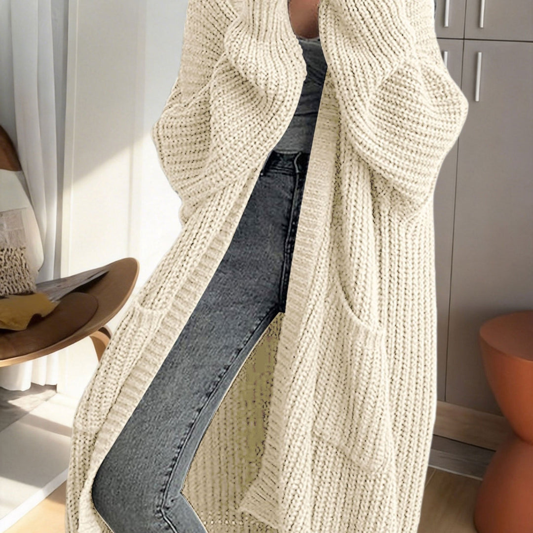 Valereth | Women's Cozy Oversized Longline Duster Cardigan with Pockets — Apricot