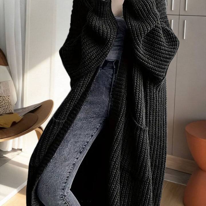Valereth | Women's Cozy Oversized Longline Duster Cardigan with Pockets — Black
