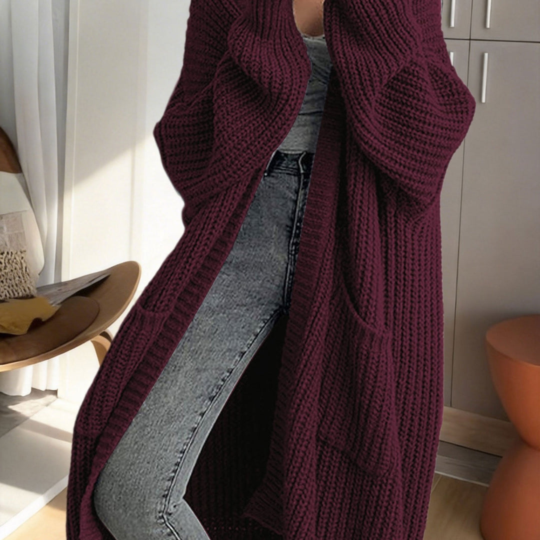Valereth | Women's Cozy Oversized Longline Duster Cardigan with Pockets — Burgundy