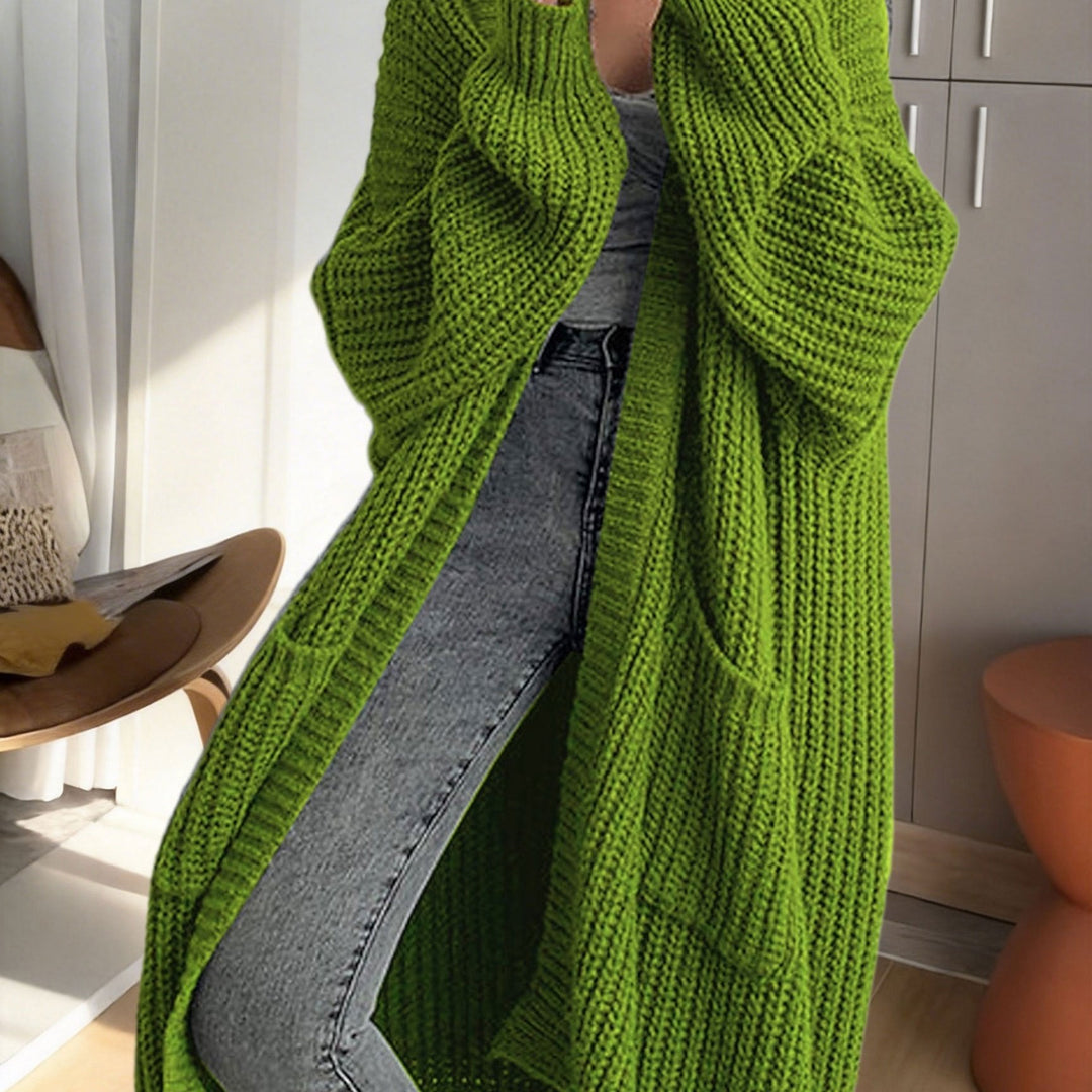 Valereth | Women's Cozy Oversized Longline Duster Cardigan with Pockets — Green