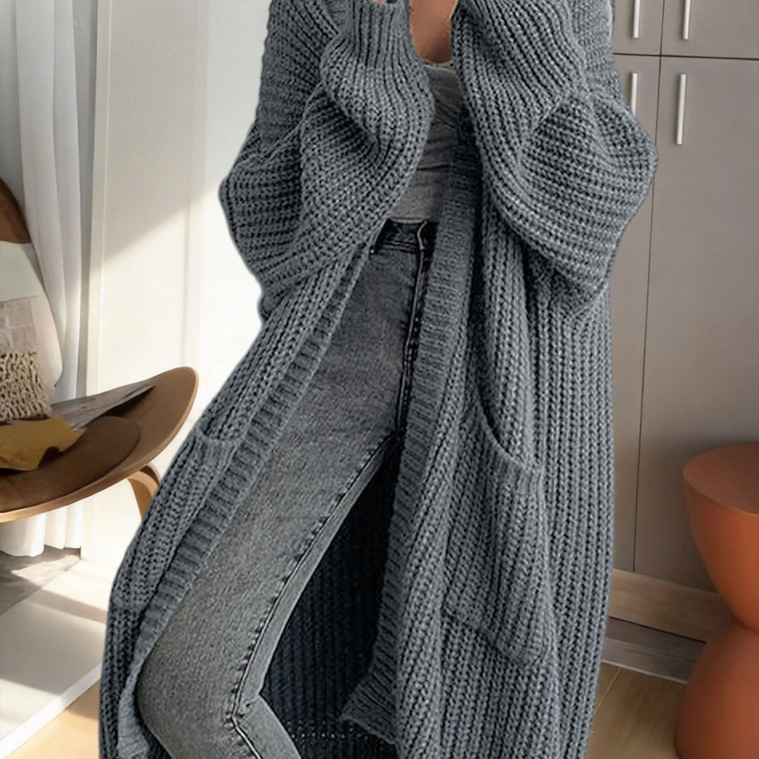 Valereth | Women's Cozy Oversized Longline Duster Cardigan with Pockets — Grey
