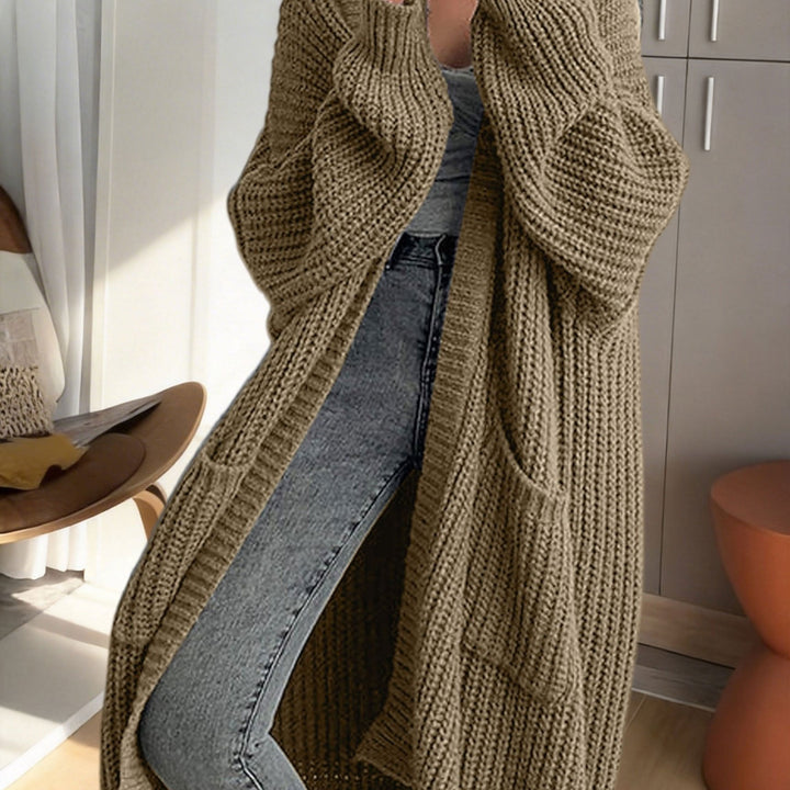 Valereth | Women's Cozy Oversized Longline Duster Cardigan with Pockets — Khaki