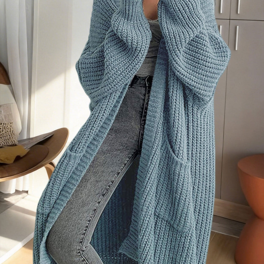 Valereth | Women's Cozy Oversized Longline Duster Cardigan with Pockets — Powder blue