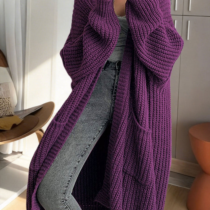 Valereth | Women's Cozy Oversized Longline Duster Cardigan with Pockets — Purple