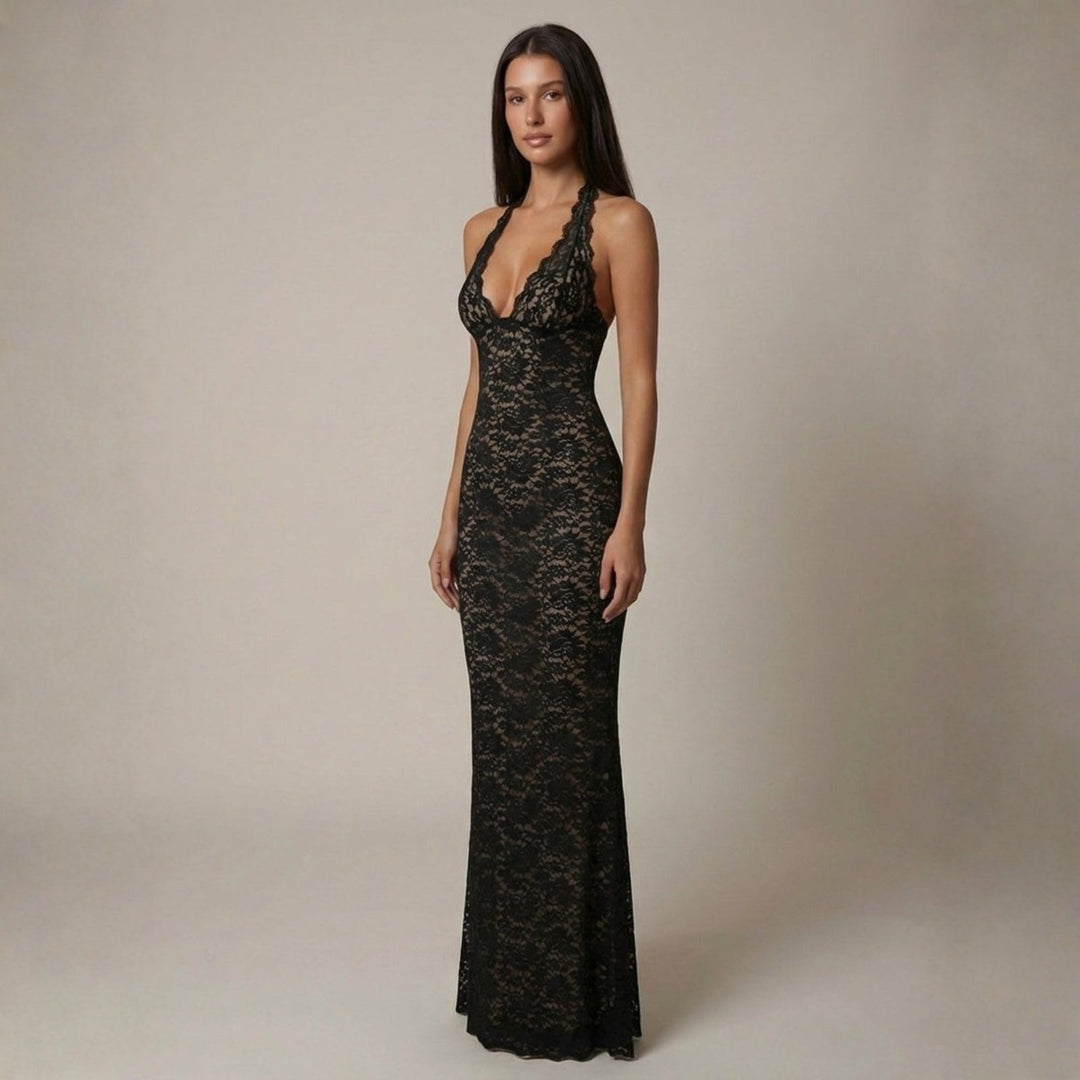 Vera | Women's Cozy The Santorini Textured Knit Halter Gown Sweaters — 3