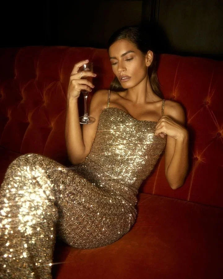 Verenadessa | Women's Elegant Glamorous Sequin Wide-Leg Jumpsuit — 2