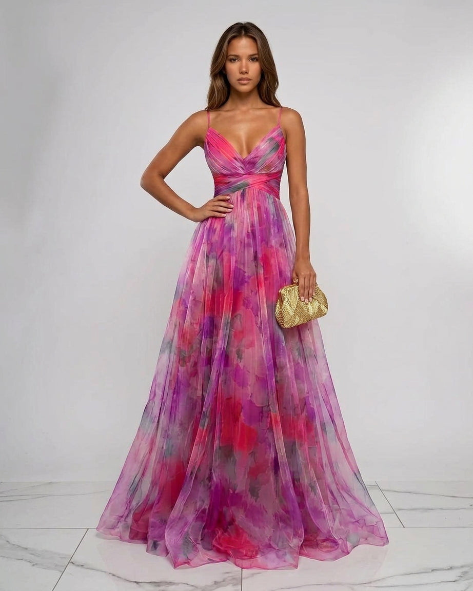 Vesperana | Women's Wedding Guest Elegant Pleated Floral Maxi Dress Dresses — 2