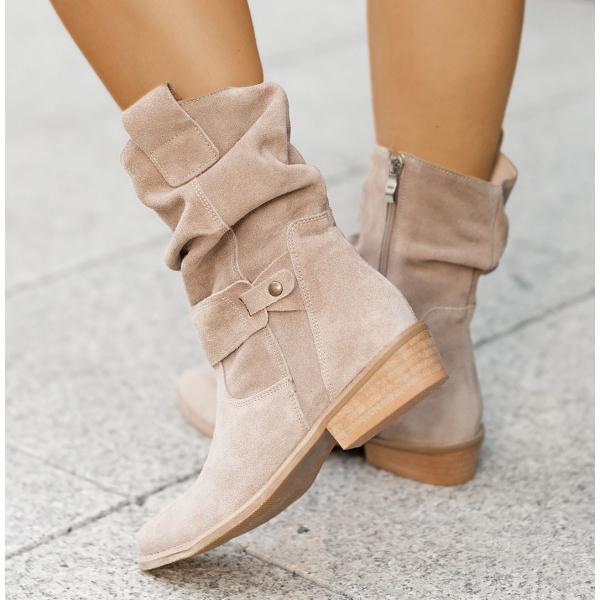Vesperbelle | Women's Slouch Ankle Boots With Fold-Over Cuff — Beige