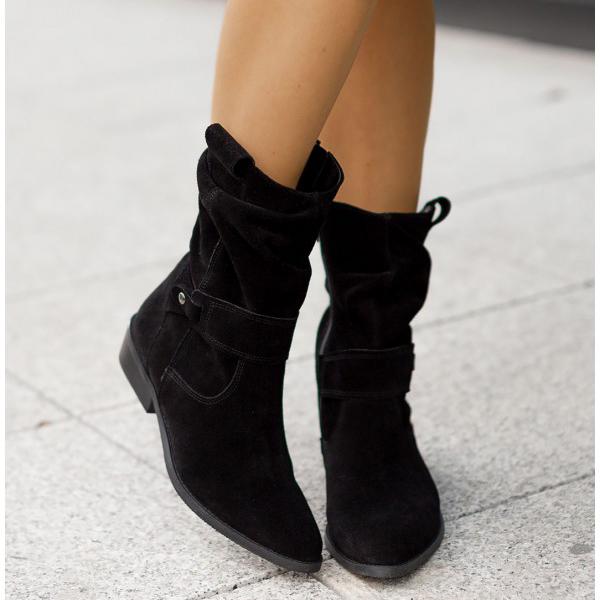 Vesperbelle | Women's Slouch Ankle Boots With Fold-Over Cuff — Black