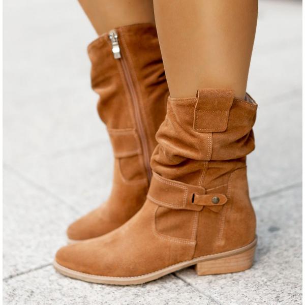 Vesperbelle | Women's Slouch Ankle Boots With Fold-Over Cuff — Brown