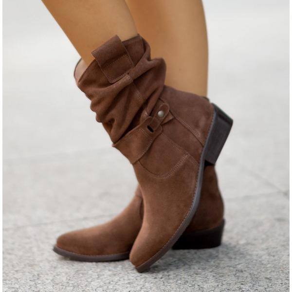 Vesperbelle | Women's Slouch Ankle Boots With Fold-Over Cuff — Cowboy Brown