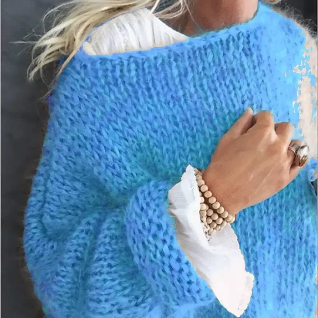 Vesperetta | Women's Cozy Mohair Knit Oversized Sweater for — Blue