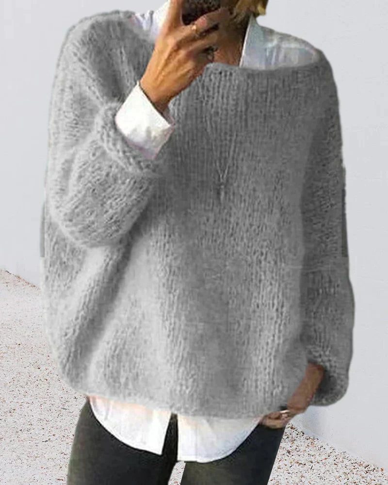 Vesperetta | Women's Cozy Mohair Knit Oversized Sweater for — Gray