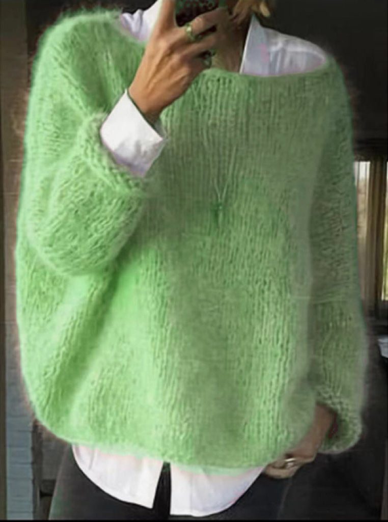 Vesperetta | Women's Cozy Mohair Knit Oversized Sweater for — Green