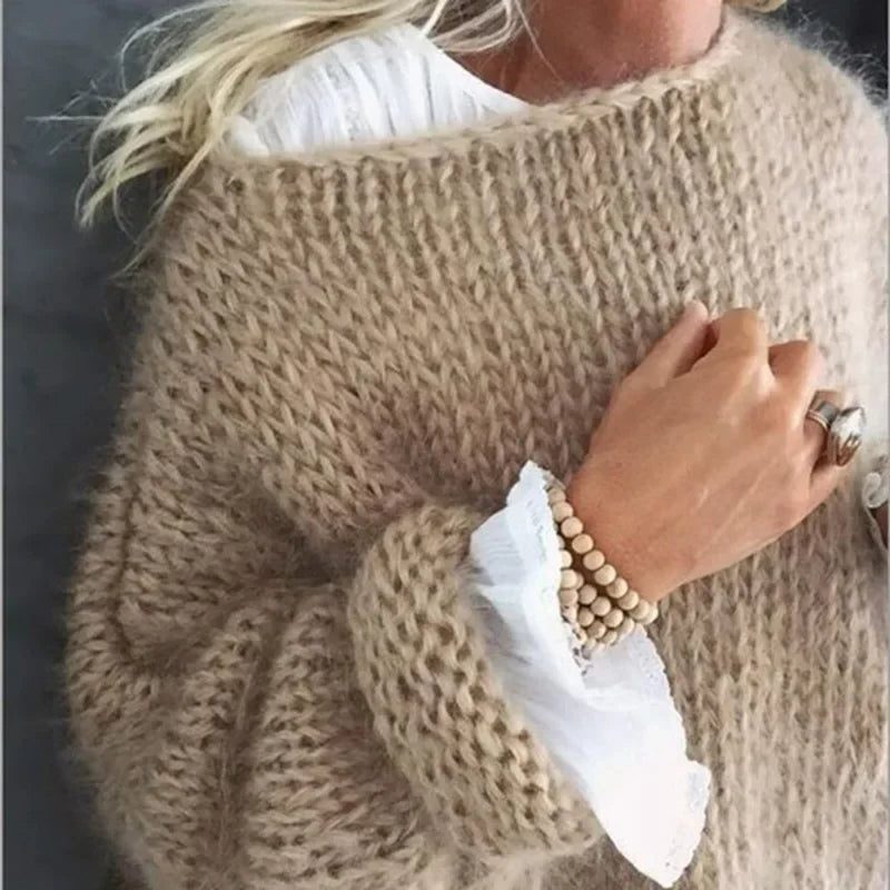 Vesperetta | Women's Cozy Mohair Knit Oversized Sweater for — Khaki