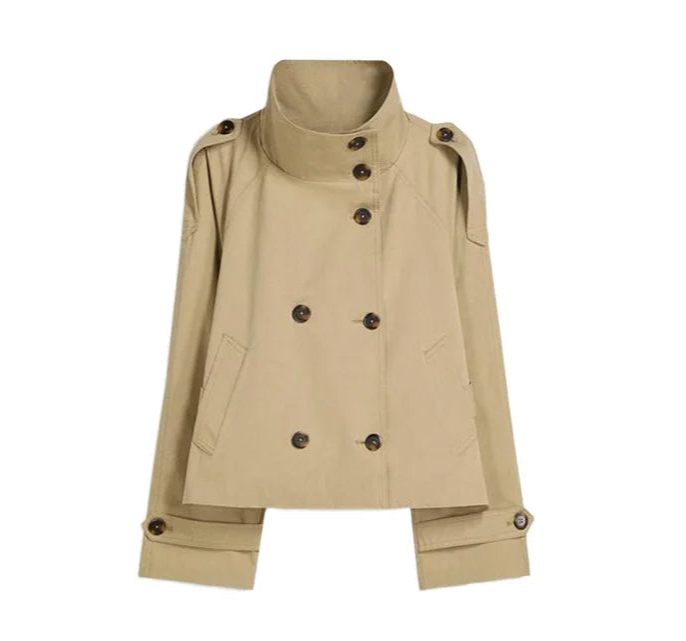 Vespermira | Women's Casual Stand Collar Coat — Khaki