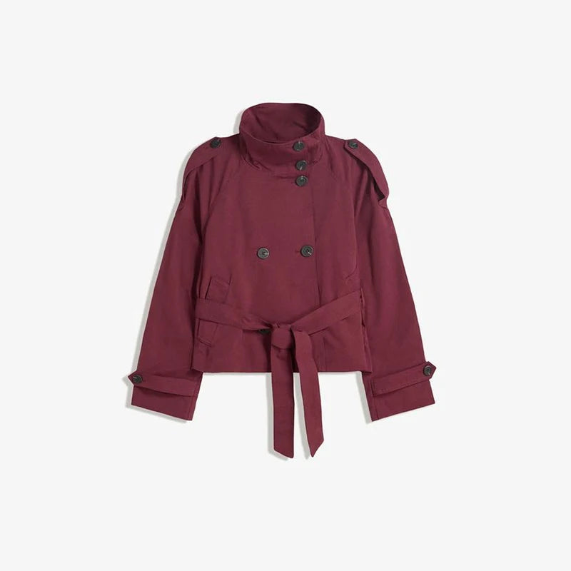 Vespermira | Women's Casual Stand Collar Coat — wine red