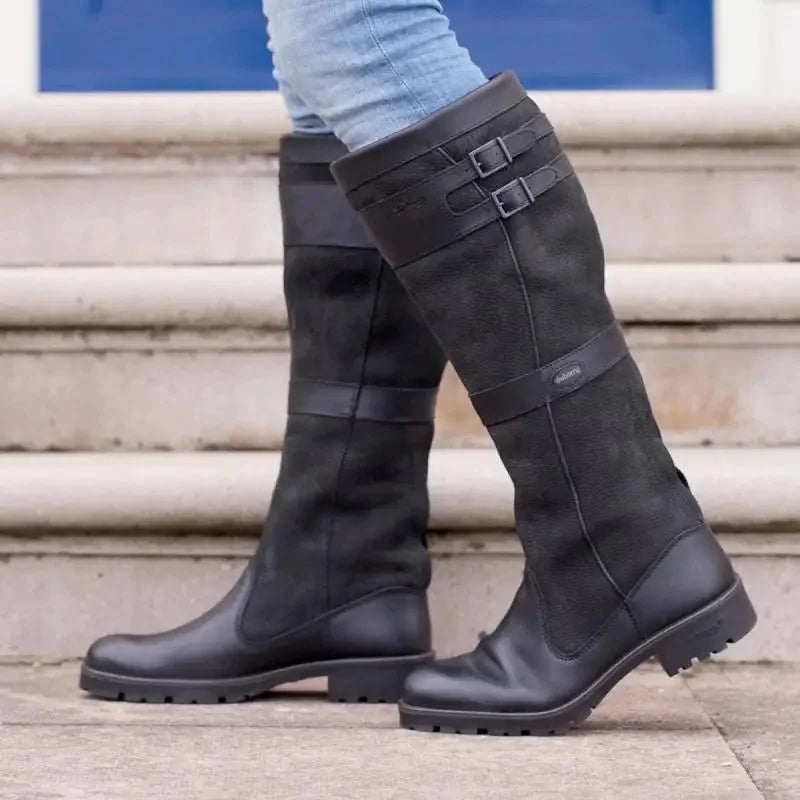 Vienlyn | Women's Waterproof Boots Knee High Pull-On Leather — Black