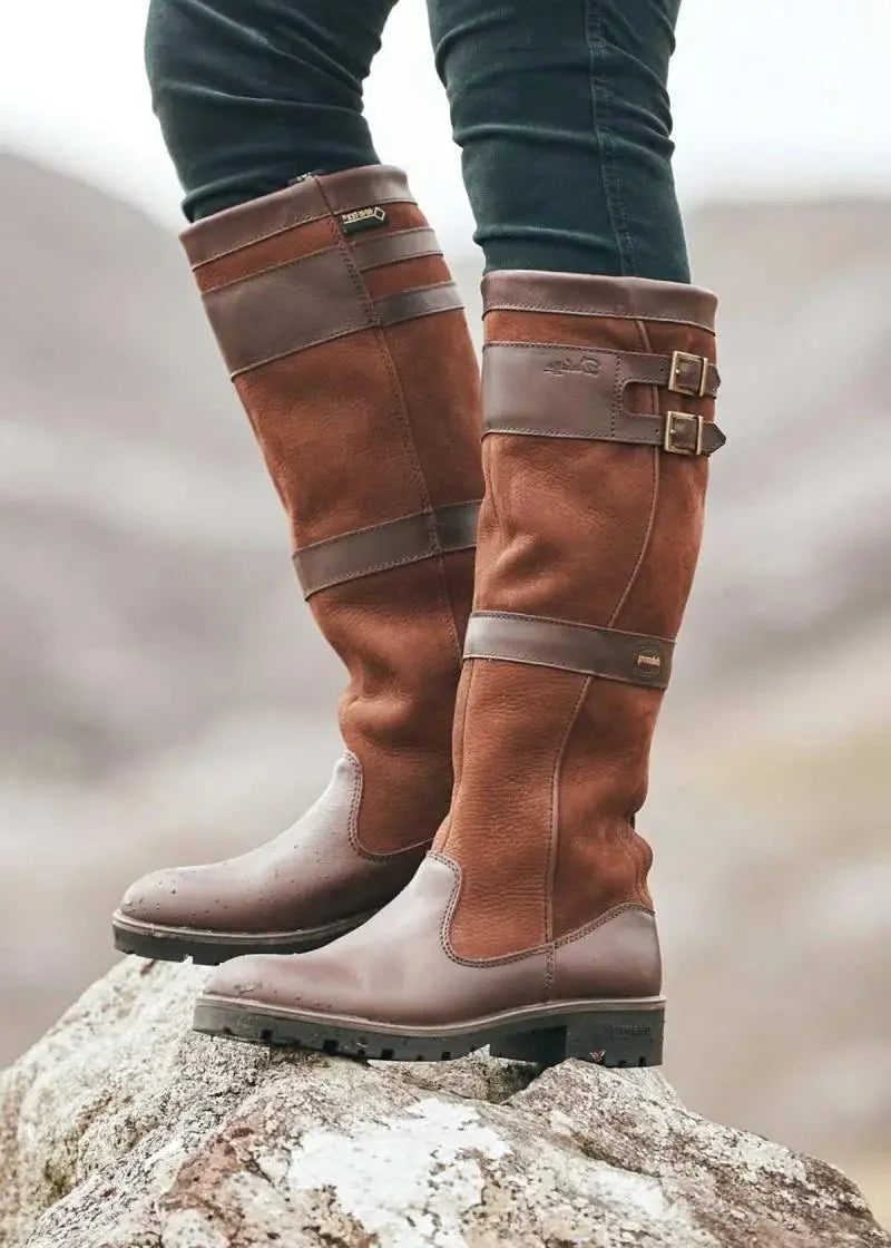 Vienlyn | Women's Waterproof Boots Knee High Pull-On Leather — Brown