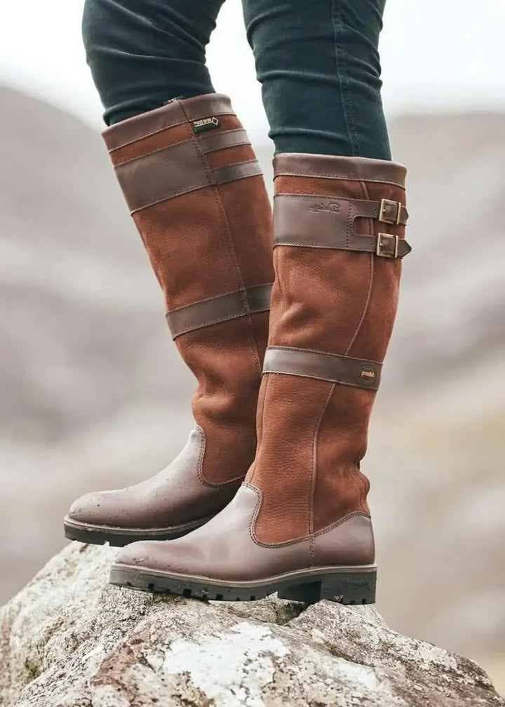 Vienlyn | Women's Waterproof Boots Knee High Pull-On Leather — Brown