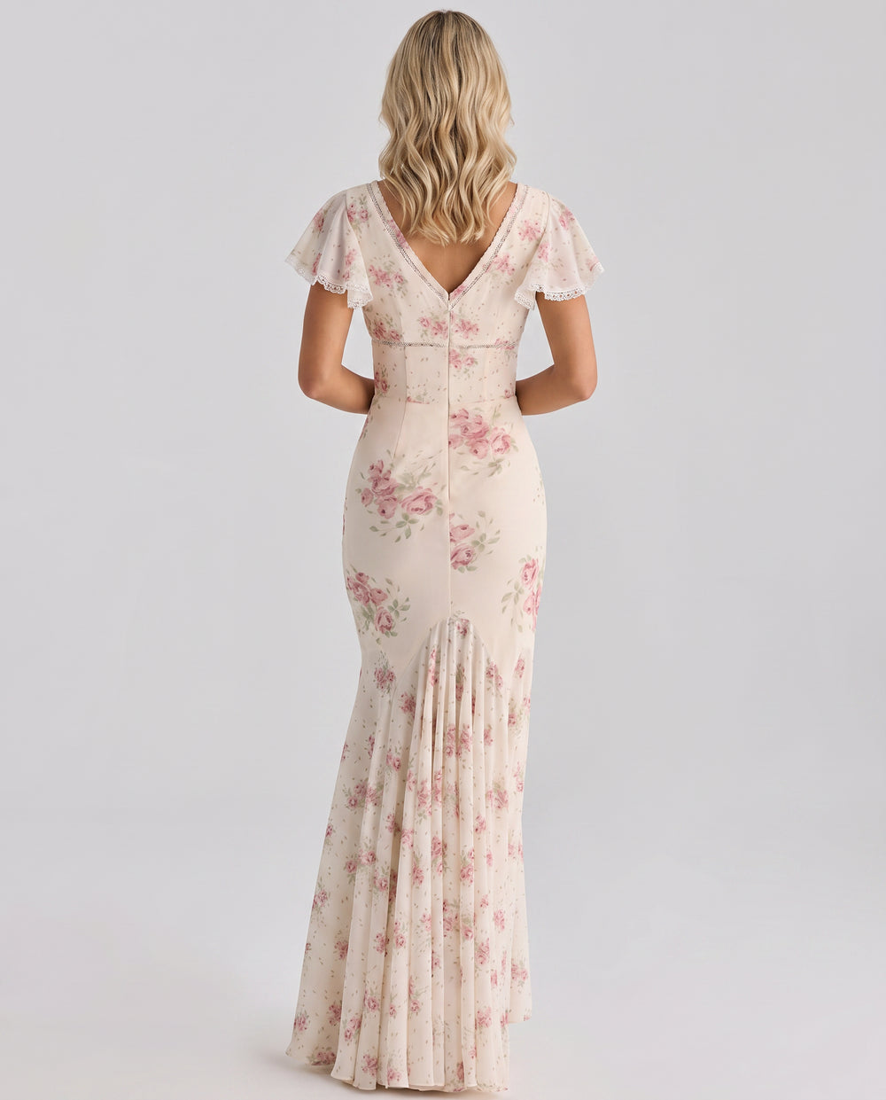 Vienora | Women's Wedding Guest Elegant Maxi Dress with Floral Print and Lace Trim Dresses — 2