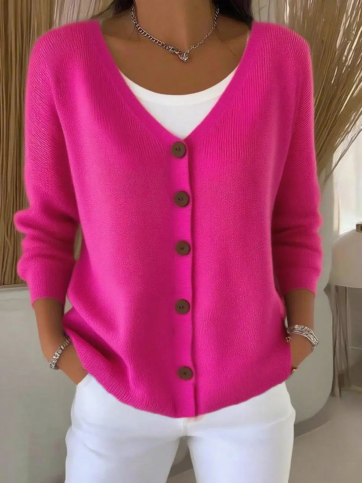Viensia | Women's Cozy Cardigan Sweater Solid Color Button Front Casual Knit — 1