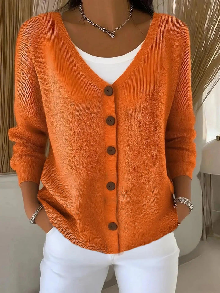 Viensia | Women's Cozy Cardigan Sweater Solid Color Button Front Casual Knit — 2