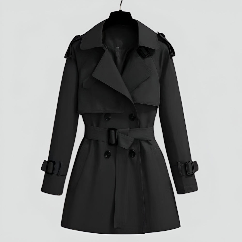 Vienstine | Women's Double-Breasted Trench Coat with Belted Waist — 2