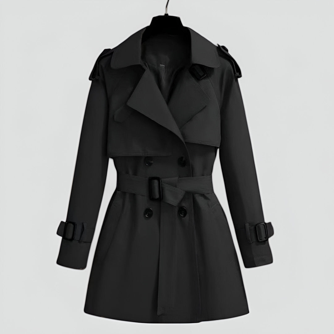 Vienstine | Women's Double-Breasted Trench Coat with Belted Waist — 2