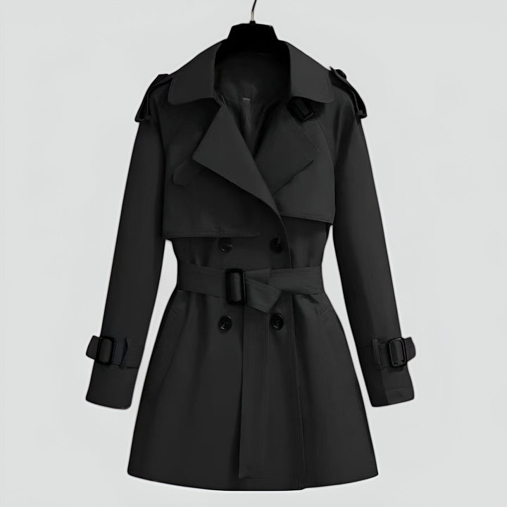 Vienstine | Women's Double-Breasted Trench Coat with Belted Waist — 2