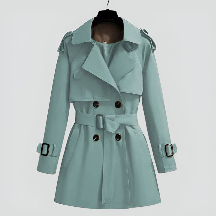 Vienstine | Women's Double-Breasted Trench Coat with Belted Waist — Mint Green