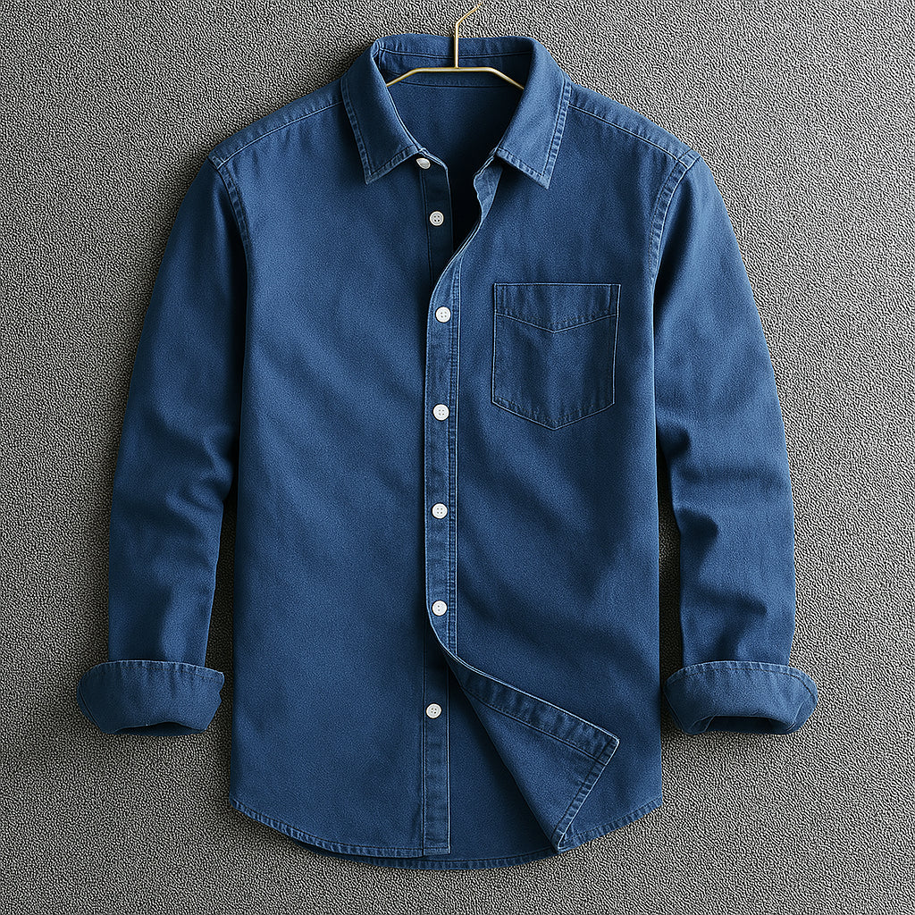 Vincenzo | Men's Button-Up Casual Classic Button Down Shirt with Turn-Down Collar — Blue