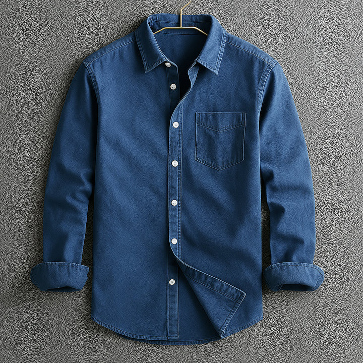 Vincenzo | Men's Button-Up Casual Classic Button Down Shirt with Turn-Down Collar — Blue