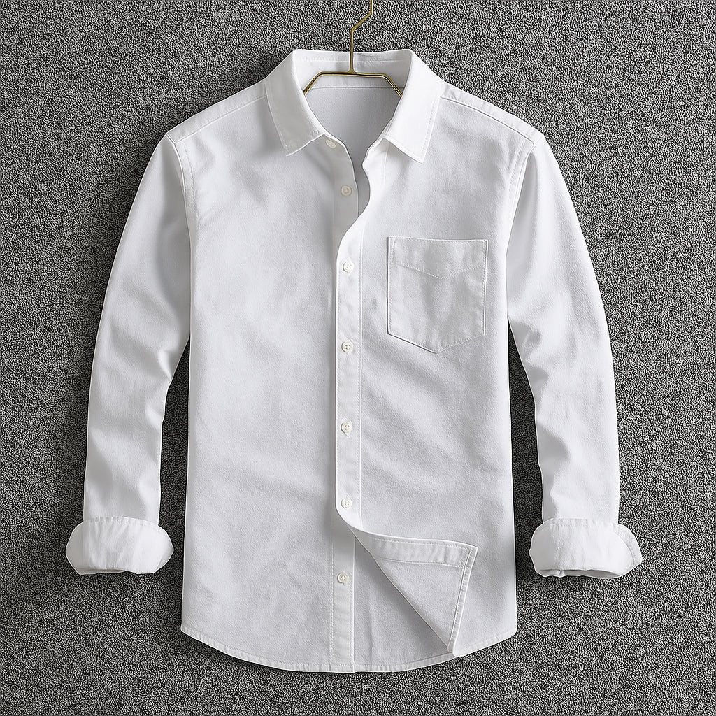 Vincenzo | Men's Button-Up Casual Classic Button Down Shirt with Turn-Down Collar — White