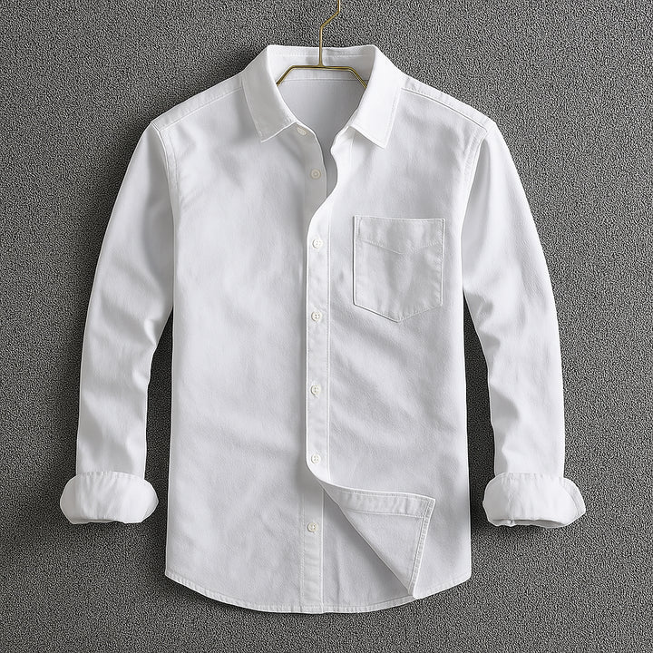 Vincenzo | Men's Button-Up Casual Classic Button Down Shirt with Turn-Down Collar — White