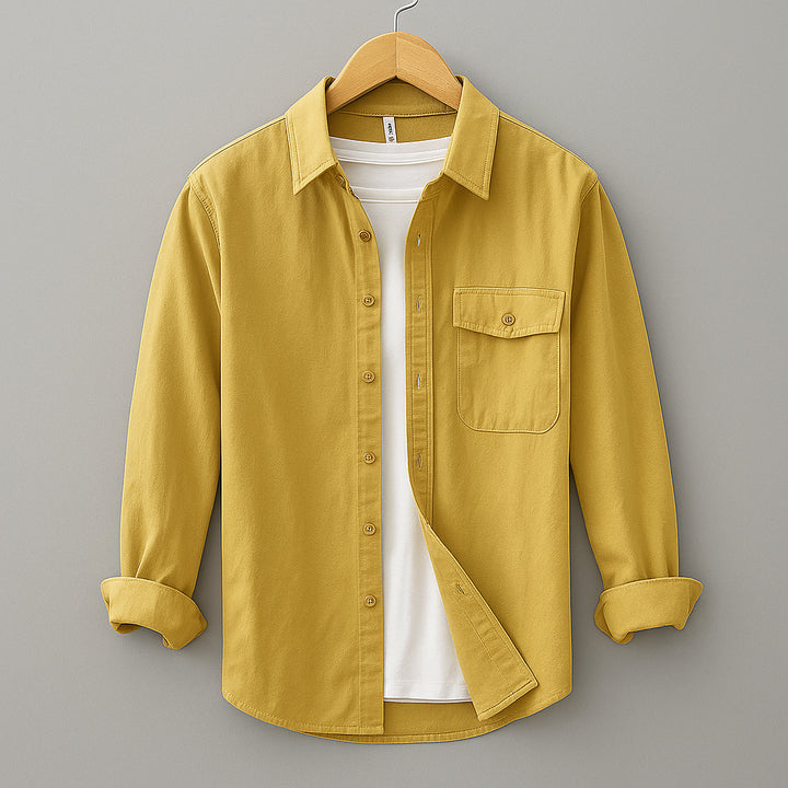 Vincenzo | Men's Button-Up Casual Classic Button Down Shirt with Turn-Down Collar — Yellow