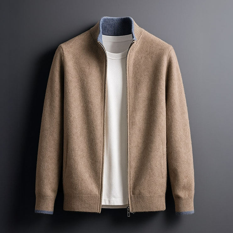 Vittorio | Men's Knit Cozy ELEGANT ZIP CARDIGAN Sweaters — Camel