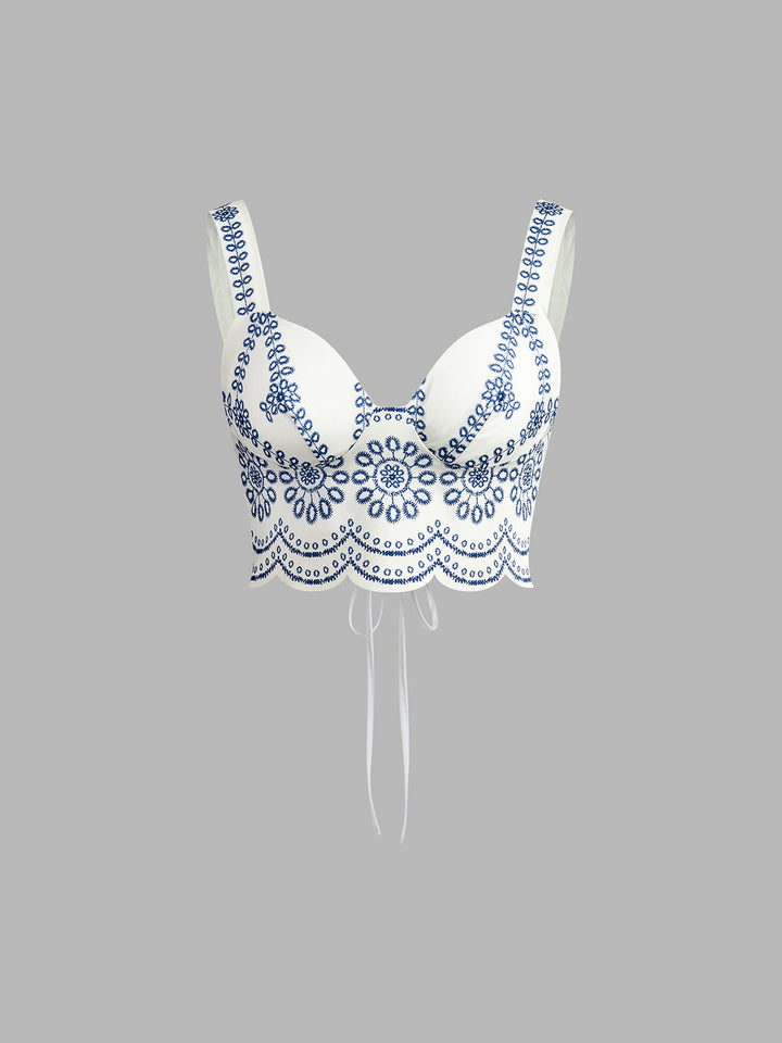 Wanda | Women's Casual Stretch skirt set with crop top, blue-print sleeveless vacation set — 2