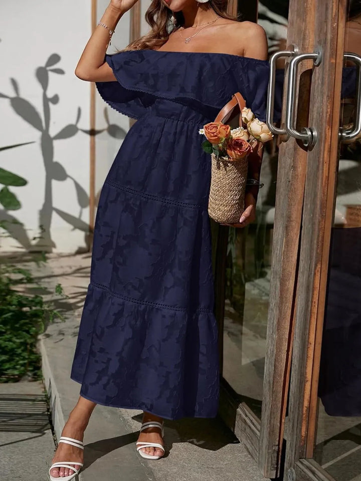 Hyacelle | Flattering Tiered Off Shoulder Maxi Wedding Guest Dress
