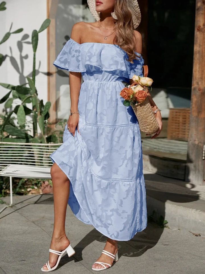 Hyacelle | Flattering Tiered Off Shoulder Maxi Wedding Guest Dress