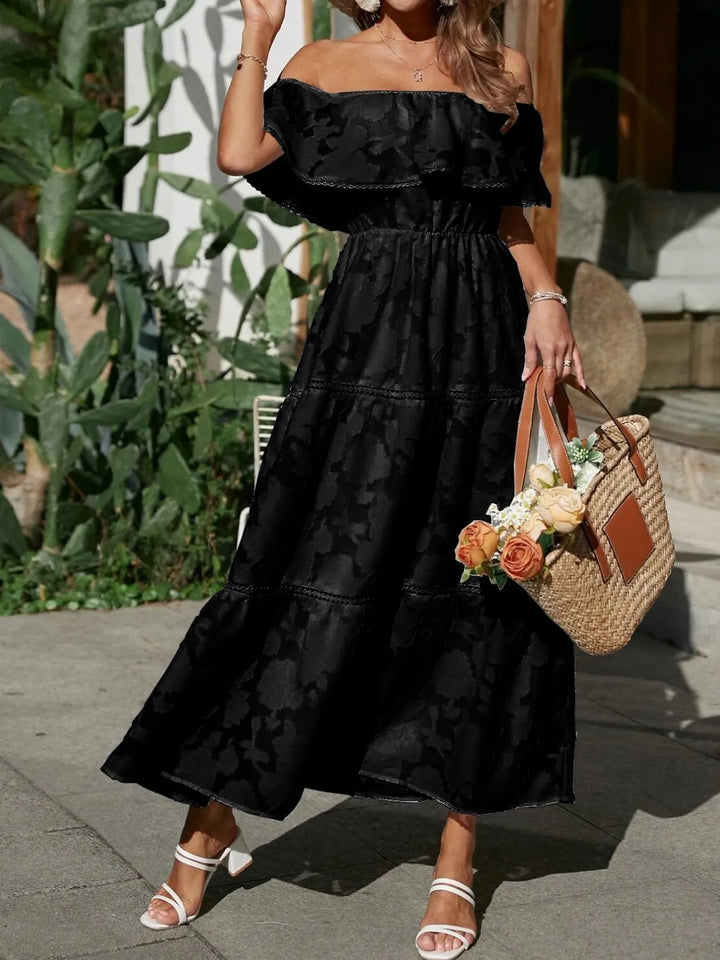 Hyacelle | Flattering Tiered Off Shoulder Maxi Wedding Guest Dress