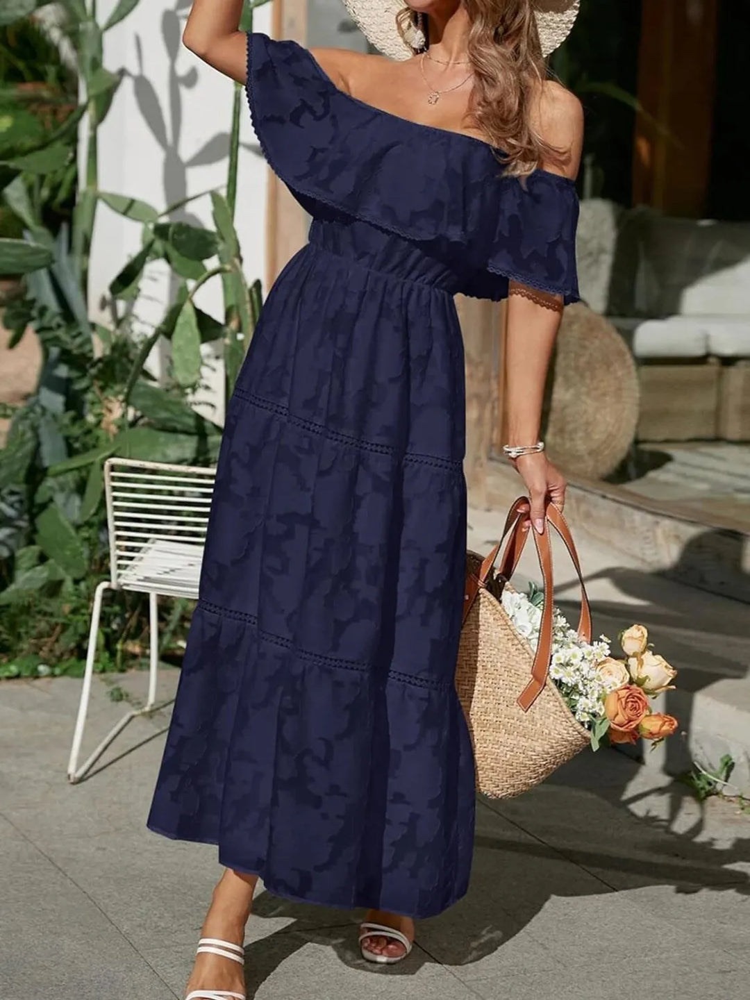 Hyacelle | Flattering Tiered Off Shoulder Maxi Wedding Guest Dress