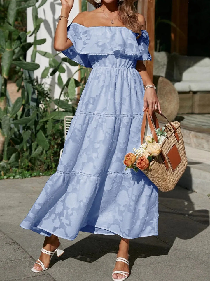 Hyacelle | Flattering Tiered Off Shoulder Maxi Wedding Guest Dress