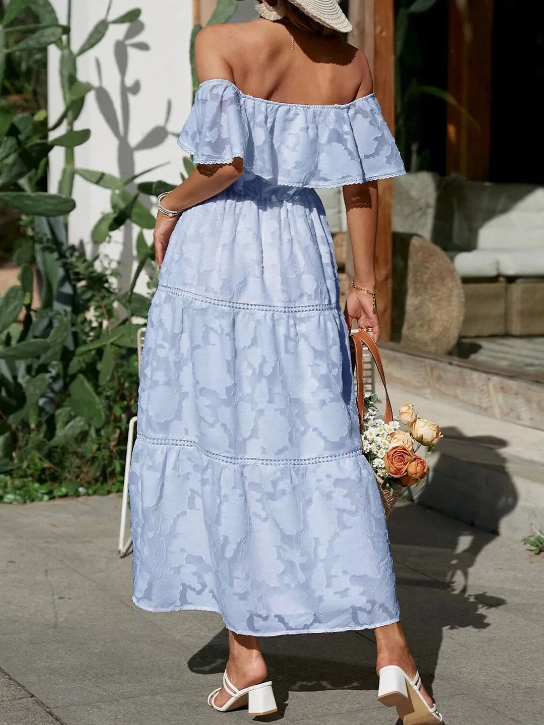 Hyacelle | Flattering Tiered Off Shoulder Maxi Wedding Guest Dress