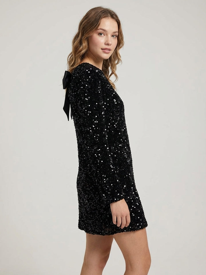 Wrenstine | Women's Elegant Sequin Dress with Bow for — Black