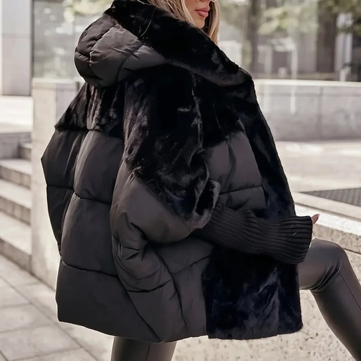 Wynnaine | Women's Quilted Faux Fur Hooded Puffer Coat — Black