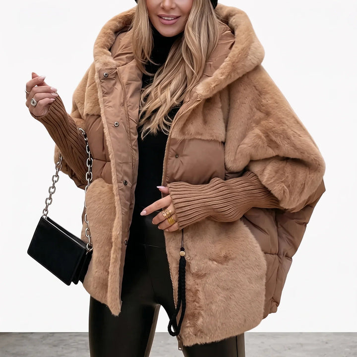 Wynnaine | Women's Quilted Faux Fur Hooded Puffer Coat — Brown