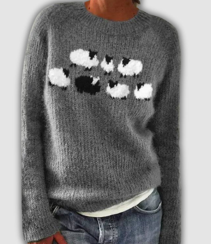 Wynria | Women's Knit Cozy RETRO SWEATER — Grey