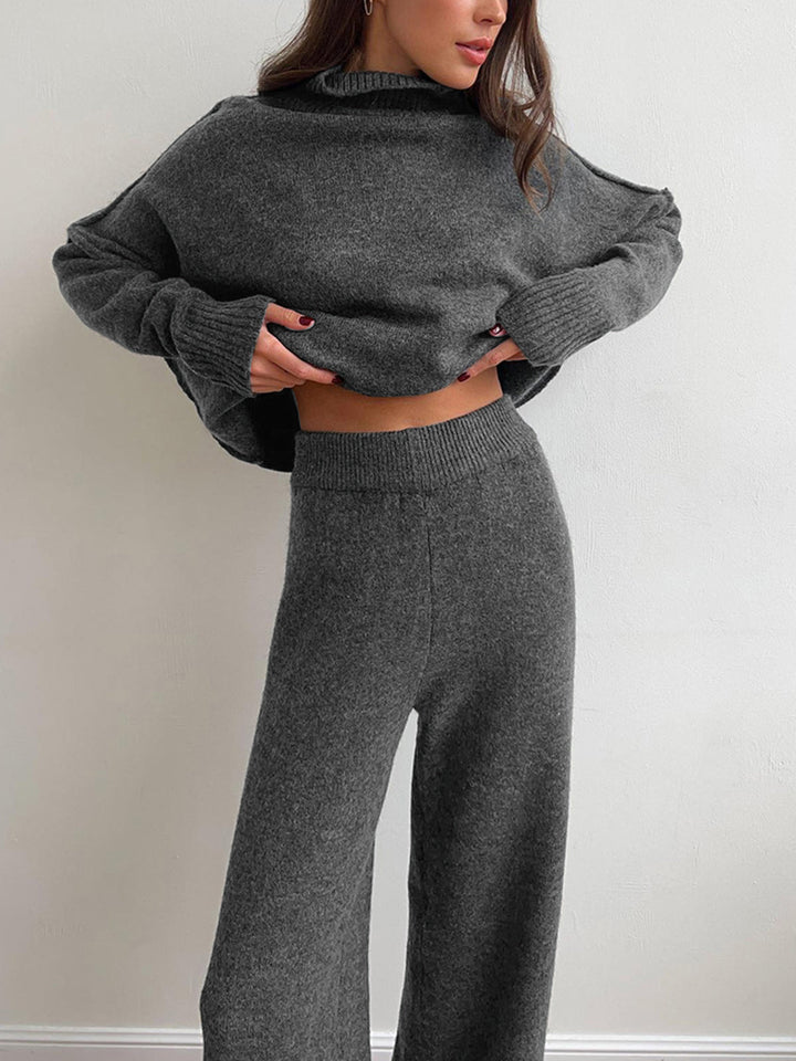 Wynvanne | Women's Cozy Knit Turtleneck Lounge Set — Grey