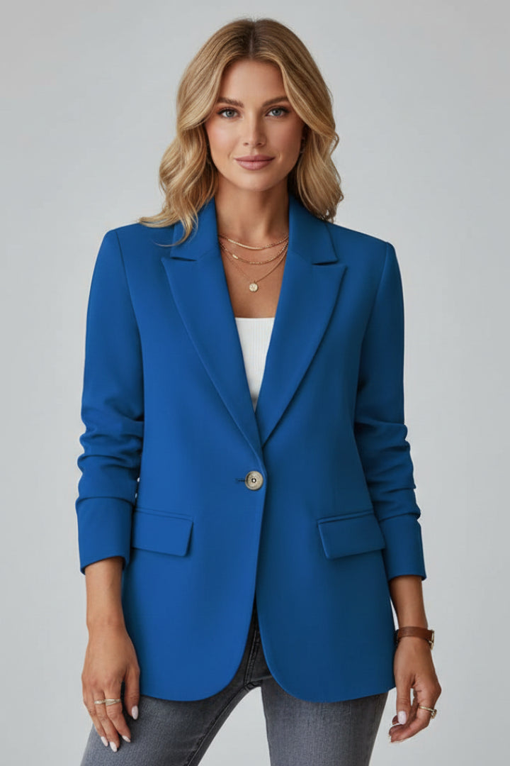 Xenia | Women's Tailored Single-Button Long Sleeve Blazer with Notched Lapel — Blue